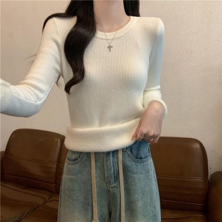 여성 기모 라운드 여리핏 베이직 슬림 니트 SSH - 패션상의 여자니트 데일리상의 45,510원