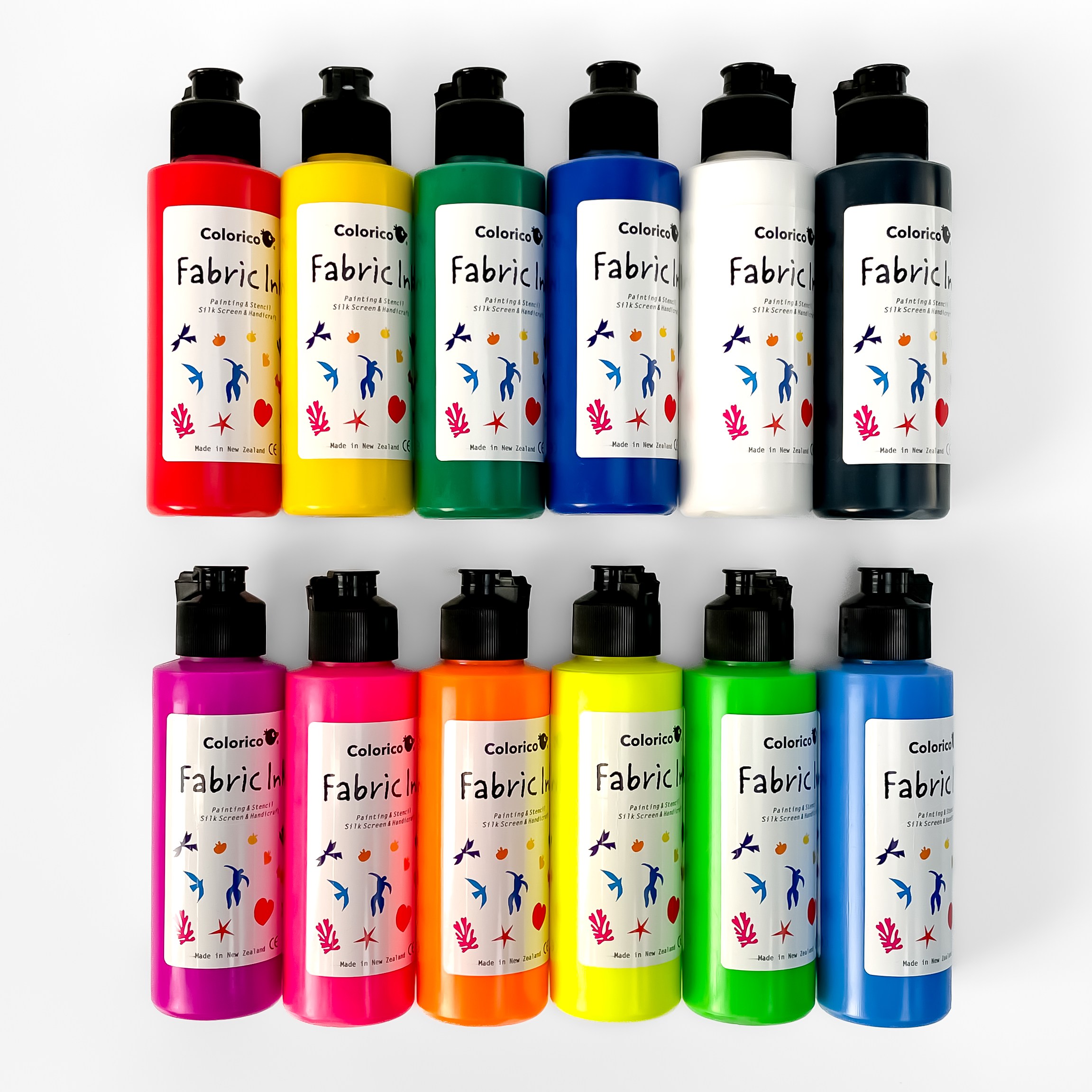 칼라리코 패브릭 염색물감 120ml 베이직+형광 12색 세트 76,000원