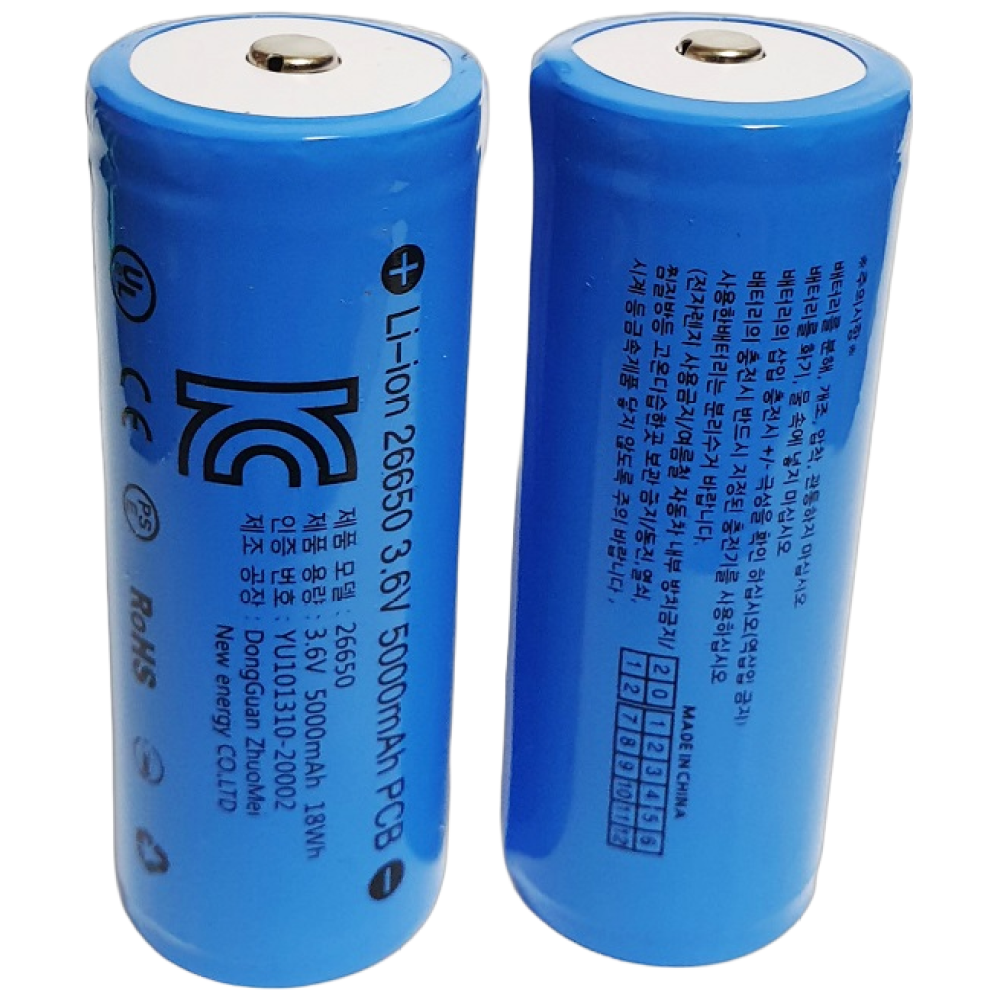 26650 배터리 리튬이온배터리 충전보호회로 충전지 KC인증 고용량 5000mAh / LiB26650-5000, 1개 9,900원