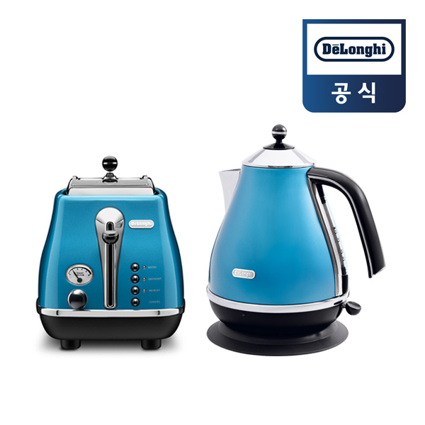 [드롱기] 아이코나 시리즈 전기주전자+토스터 세트(KBO2001+CTO2003), 전기주전자(블루)+토스터(블루) 229,000원