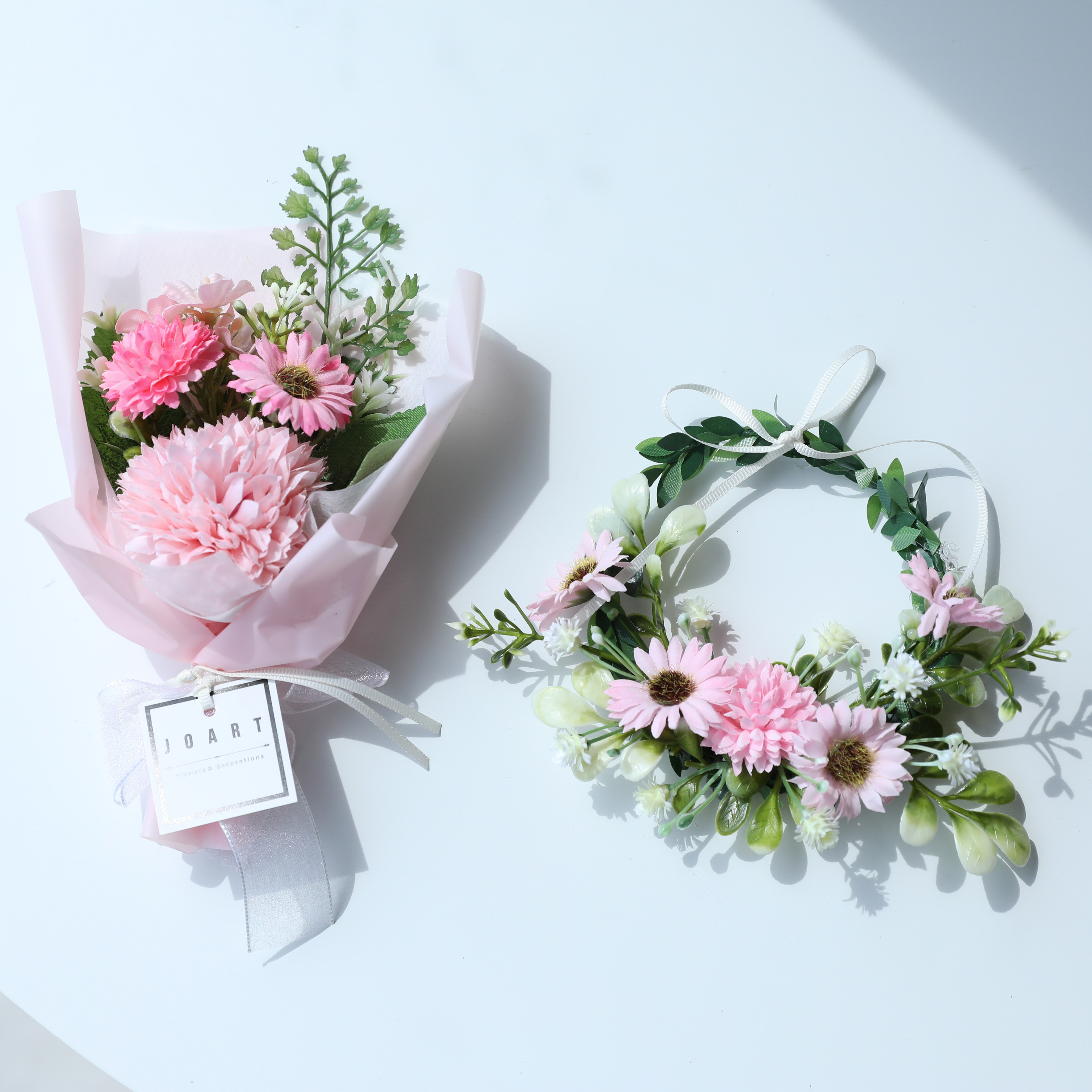 핸드메이드 고급 폼폼데이지 꽃다발+리스 세트 납골당 성묘, 폼폼데이지 핑크 SET, 1개 14,700원