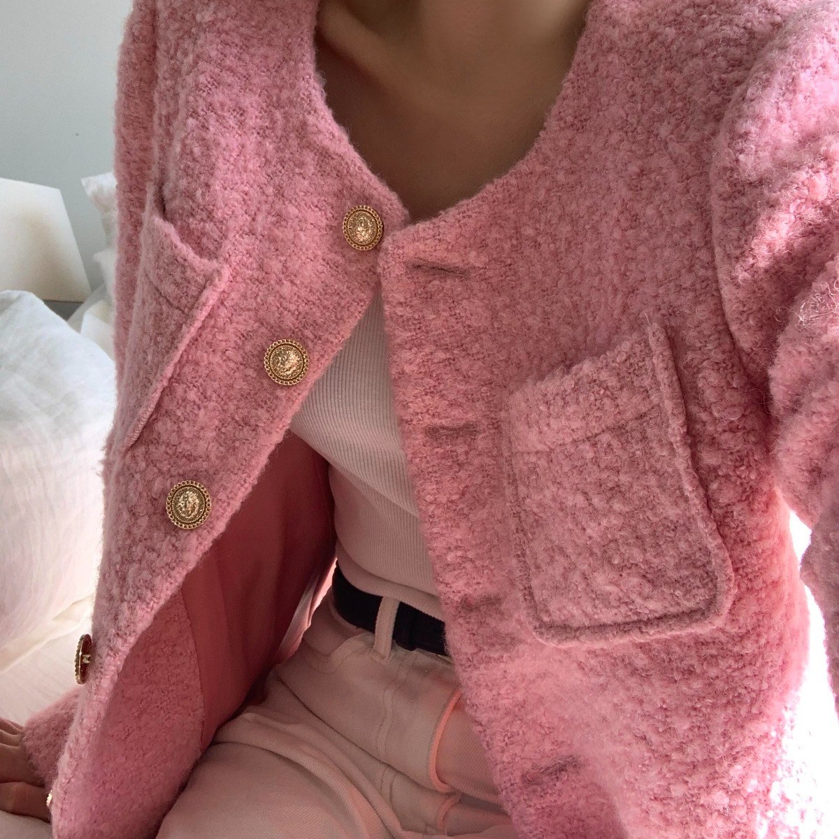 (자체제작)(누빔추가) 루어스룸 센느 여성 겨울 자켓 울80% 금장버튼 트위드자켓 숏코트 울 자켓 76,900원