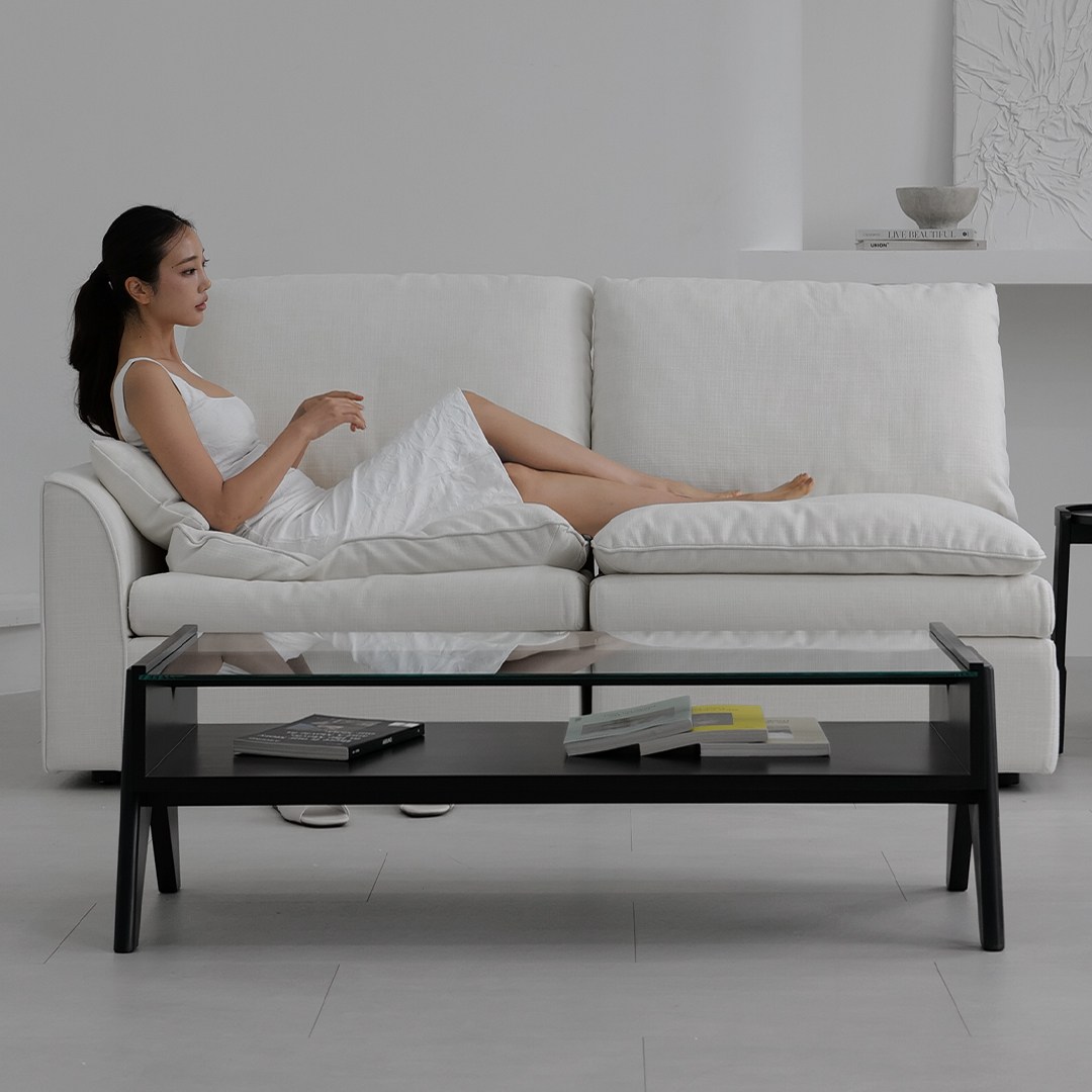 오울루 2단 원목 좌식 거실 유리 소파 테이블 블랙 1200, 블랙 225,000원