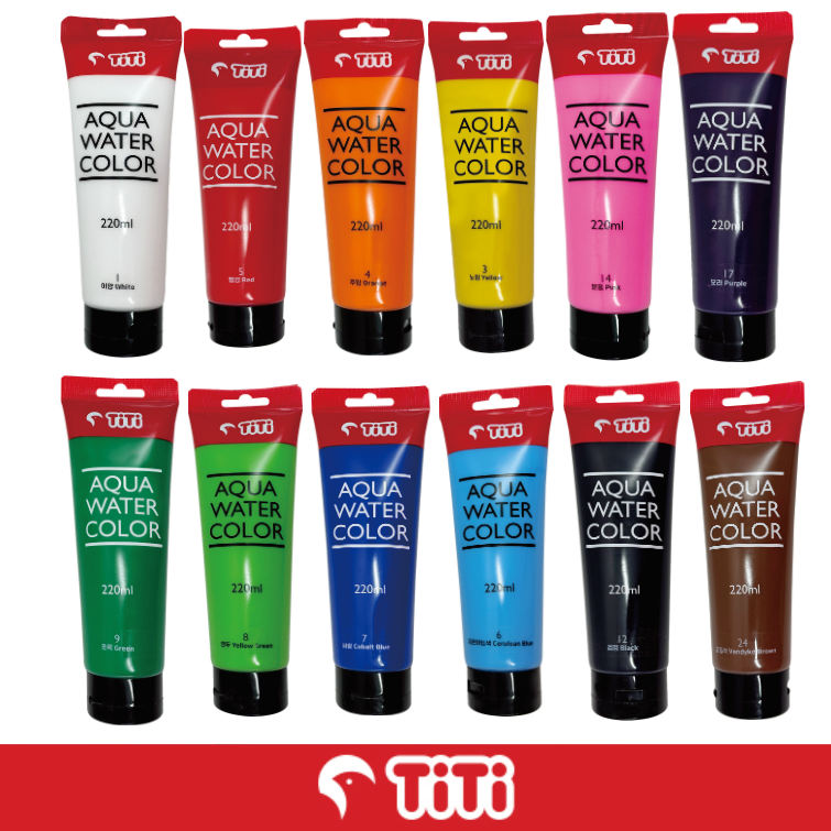 티티 아쿠아물감 220ml 대용량 수채화물감 14색 어린이집 유치원 초등학교 신학기 미술용품 3,090원