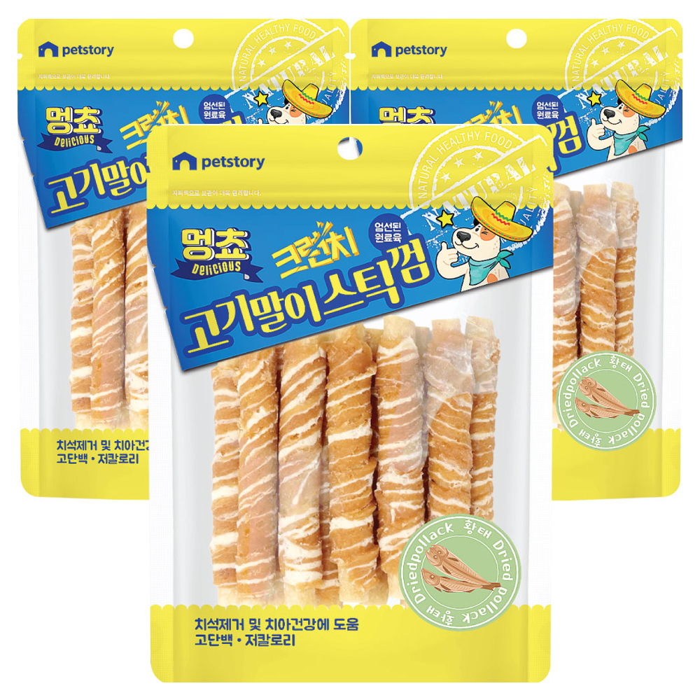 펫스토리 멍쵸 강아지 크런치 고기말이스틱껌, 3개, 200g, 황태 9,130원