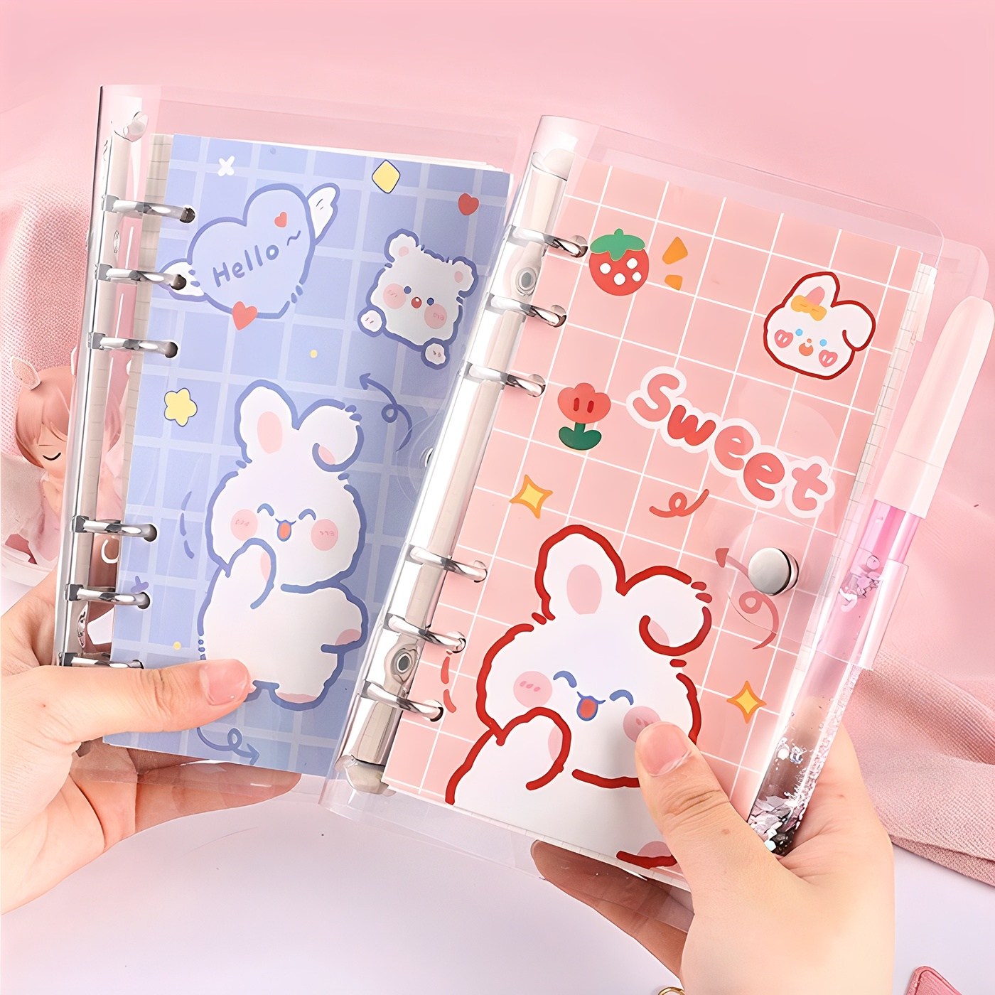 1+1 6공 큐티 다이어리 세트 속지 + 스티커 팩 포함 모눈 종이 줄 노트 내지 귀여운 미니 만년 바인더 투명 캐릭터 디자인 수첩 스케줄러 다꾸 꾸미기 새해 어린이 9,810원