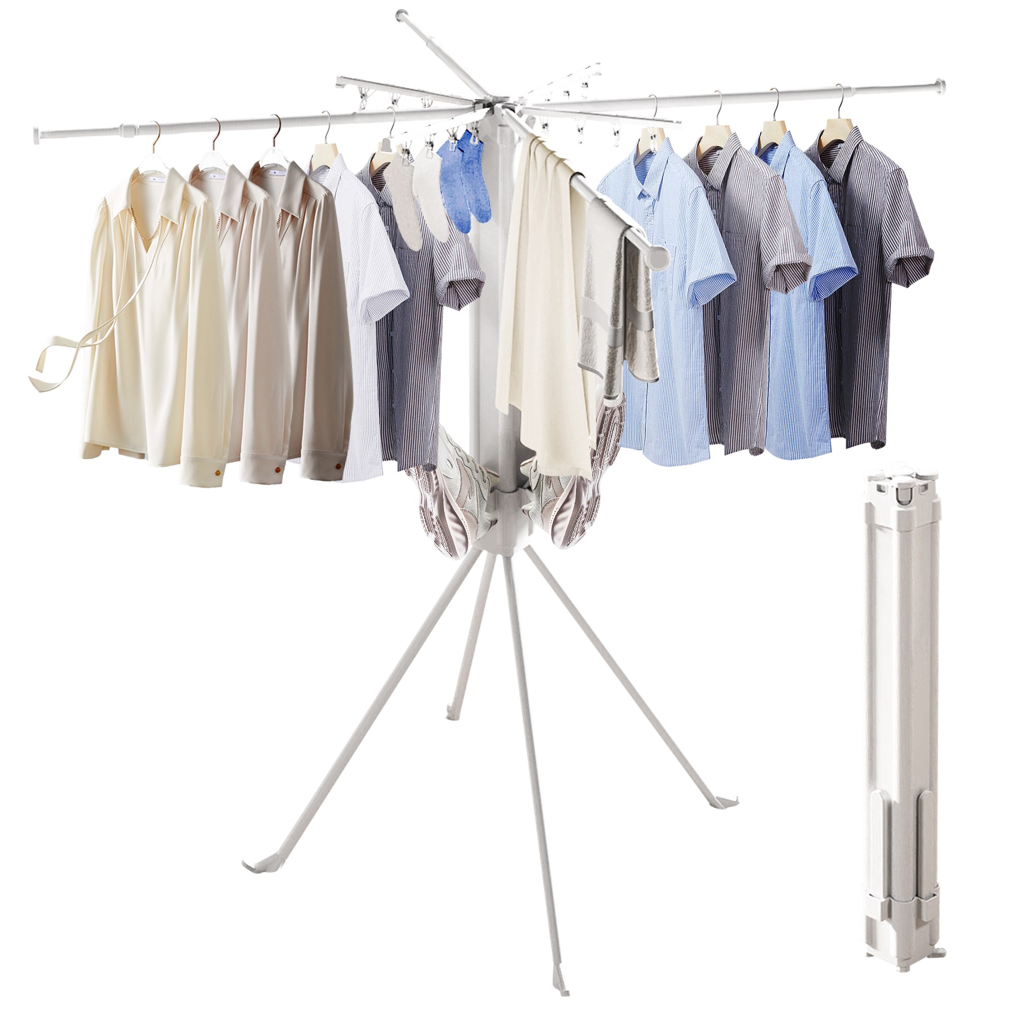 ZAYESUHUA 이동식 접이식 건조대, 우산형 건조대, 문어형 빨래건조대, 공간 활용, 편리한 수납, 알루미늄 4발 건조대, 튼튼하고 내구성이 좋은, 화이트 49,800원