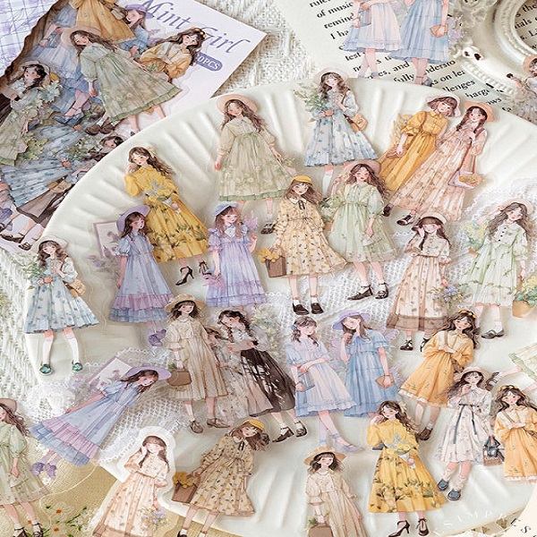 이와이 빈티지 다꾸 일상의 소중함 인물 PET스티커, 1개, 5. 민트걸 4,300원