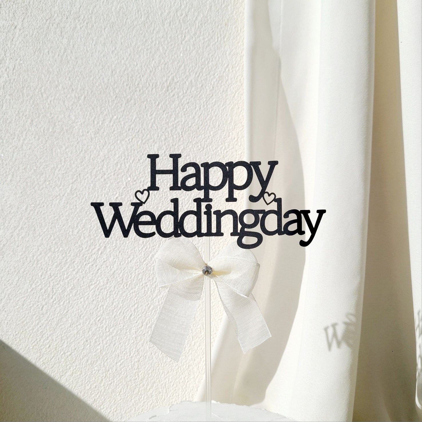 소소애 브라이덜 샤워 토퍼 친구 결혼 축하 기념일 리본 케이크 토퍼, 1개, 해피웨딩데이-아이보리 10,800원