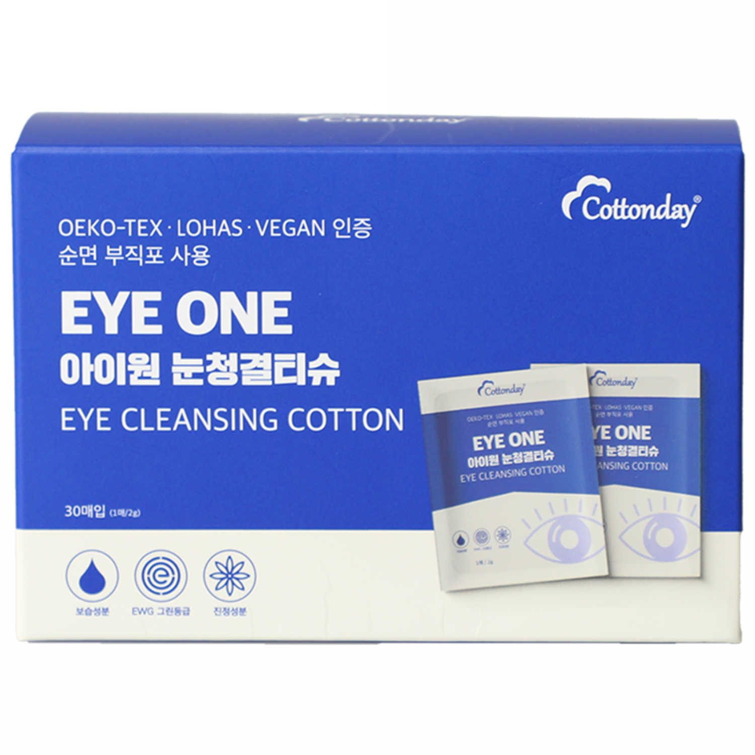 코튼데이 아이원 눈청결티슈 눈세정티슈 개별포장 30매입, 1개, 30매입 14,700원