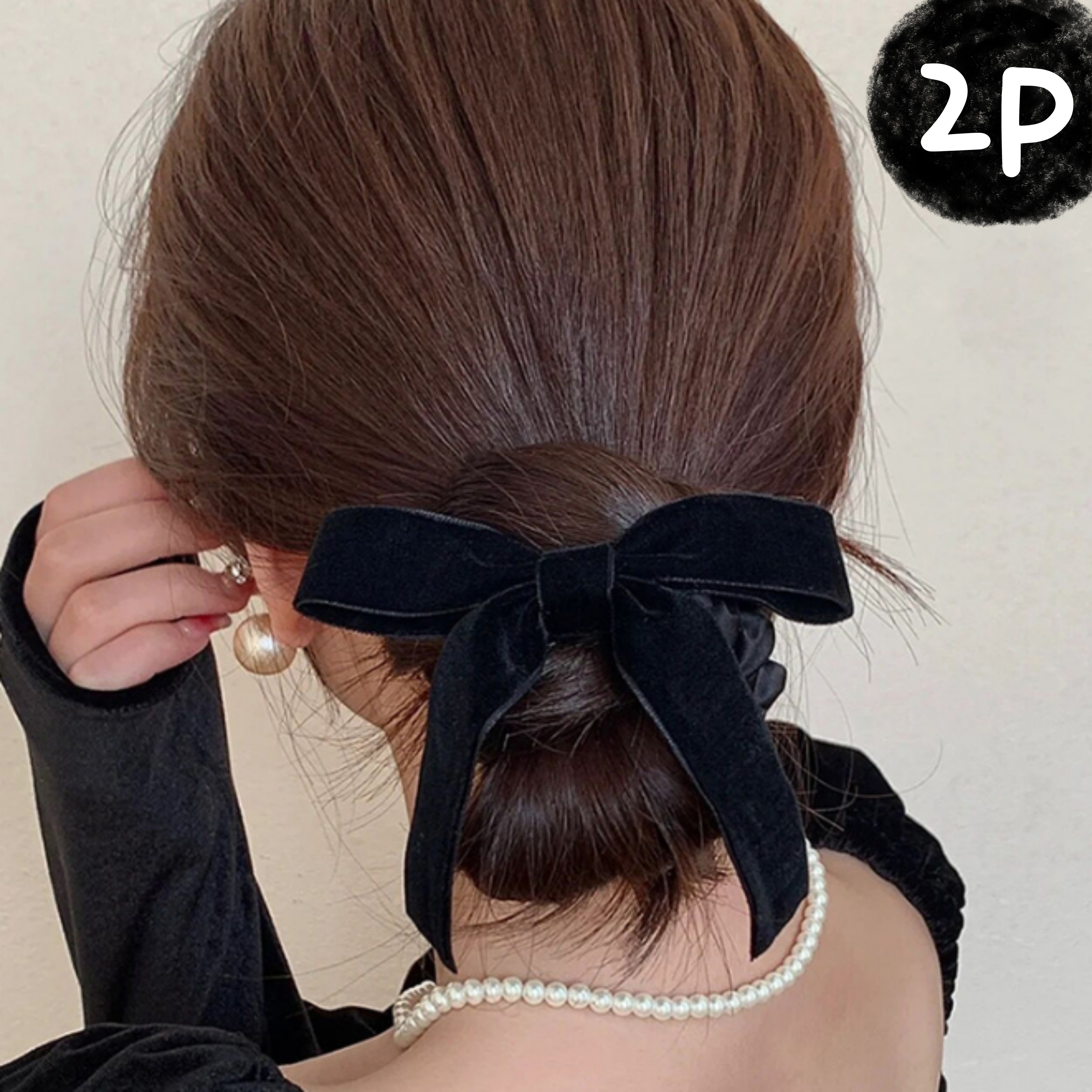 아리마켓 블랙 벨벳 리본 머리끈 헤어끈 14,900원