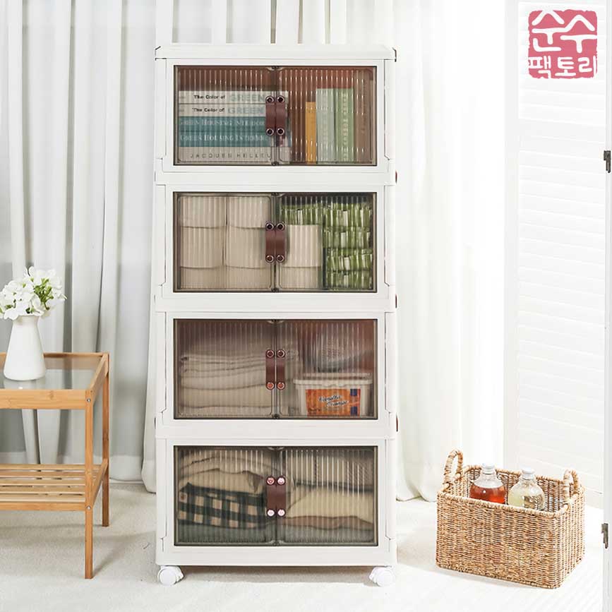 순수팩토리 이동식 4단 폴딩수납장 바퀴포함 다용도수납장 (수납장4개 상판뚜껑1개) 뚜껑추가 가능 89,000원