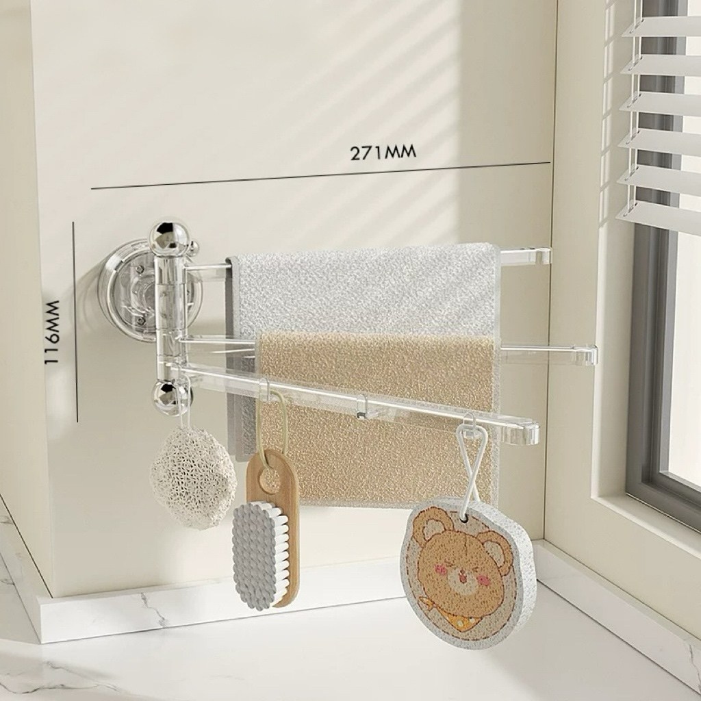 SMILE MORLI 무타공 진공흡착 접이식 회전형 주방 욕실 멀티 다용도 거치대 키친 타올 행주걸이 건조대, 1개, 투명 13,900원