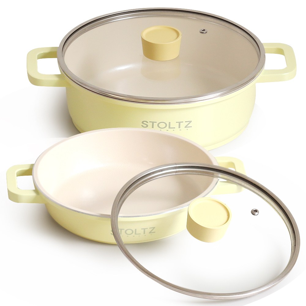 슈톨츠 머랭 쿡웨어 인덕션 전골 2종 (20전골+24전골) 국내생산 통주물 냄비, 레몬머랭, 전골 2종, 1개 65,900원