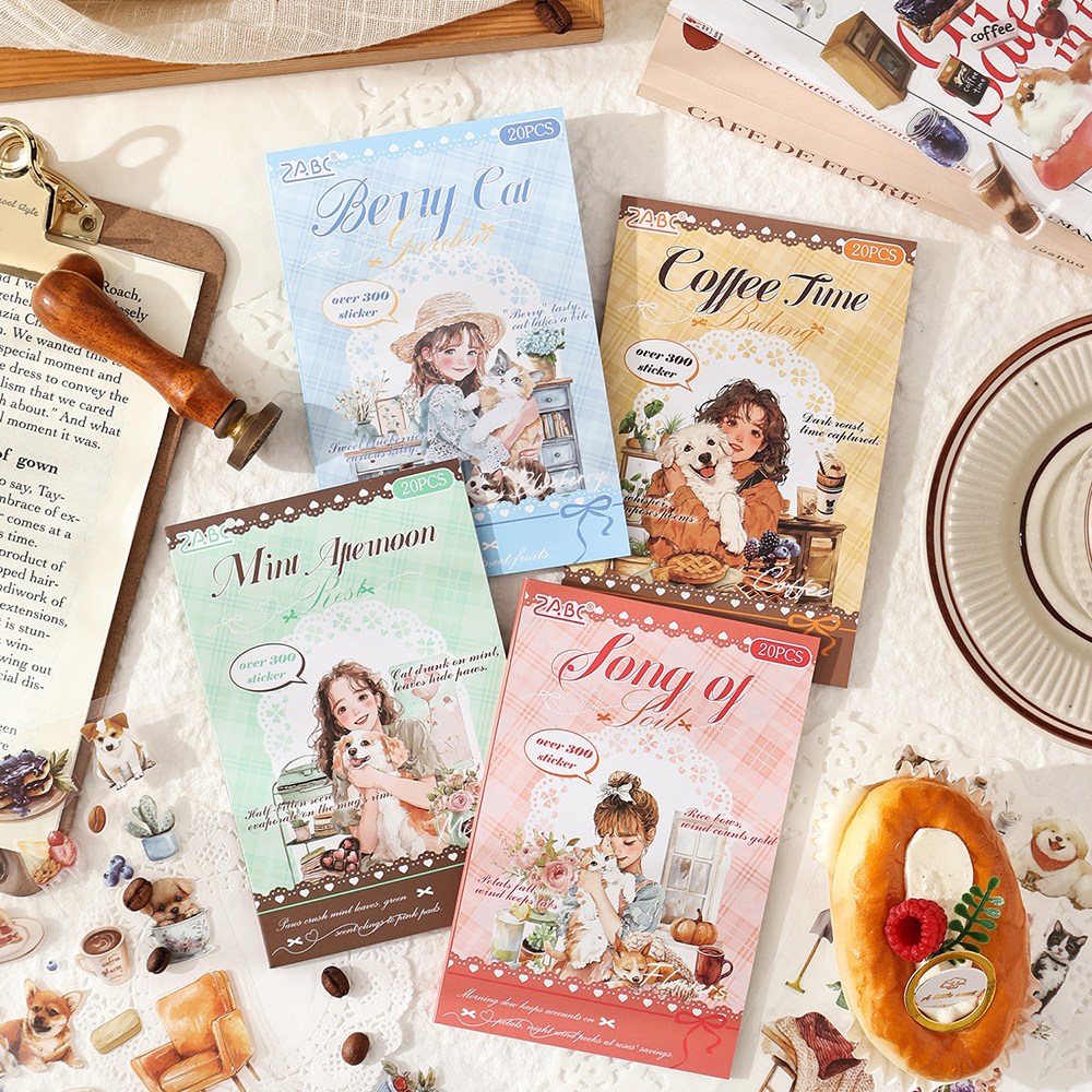 빈티지 카페 감성 다꾸 스티커북 PET재질 다이어리 꾸미기 스티커, 1세트, 배리 캣 가든 9,800원
