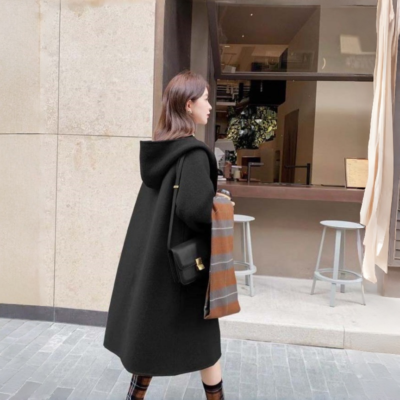 AOKADA 여성 가을 겨울 오버핏 모직 후드 빅포켓 롱코트 32,760원