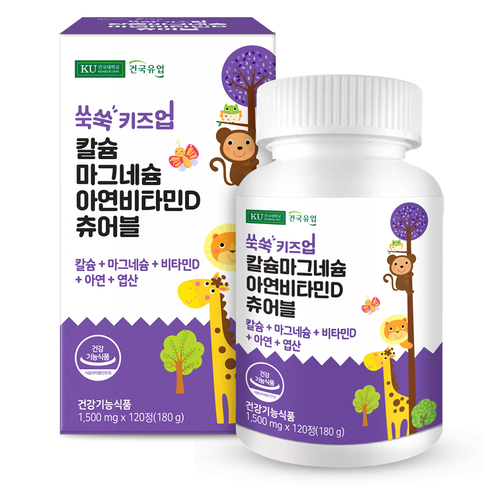 건국유업 유아용 쑥쑥 키즈업 칼슘 마그네슘 아연 비타민D 츄어블 180g, 120정, 1개 14,310원