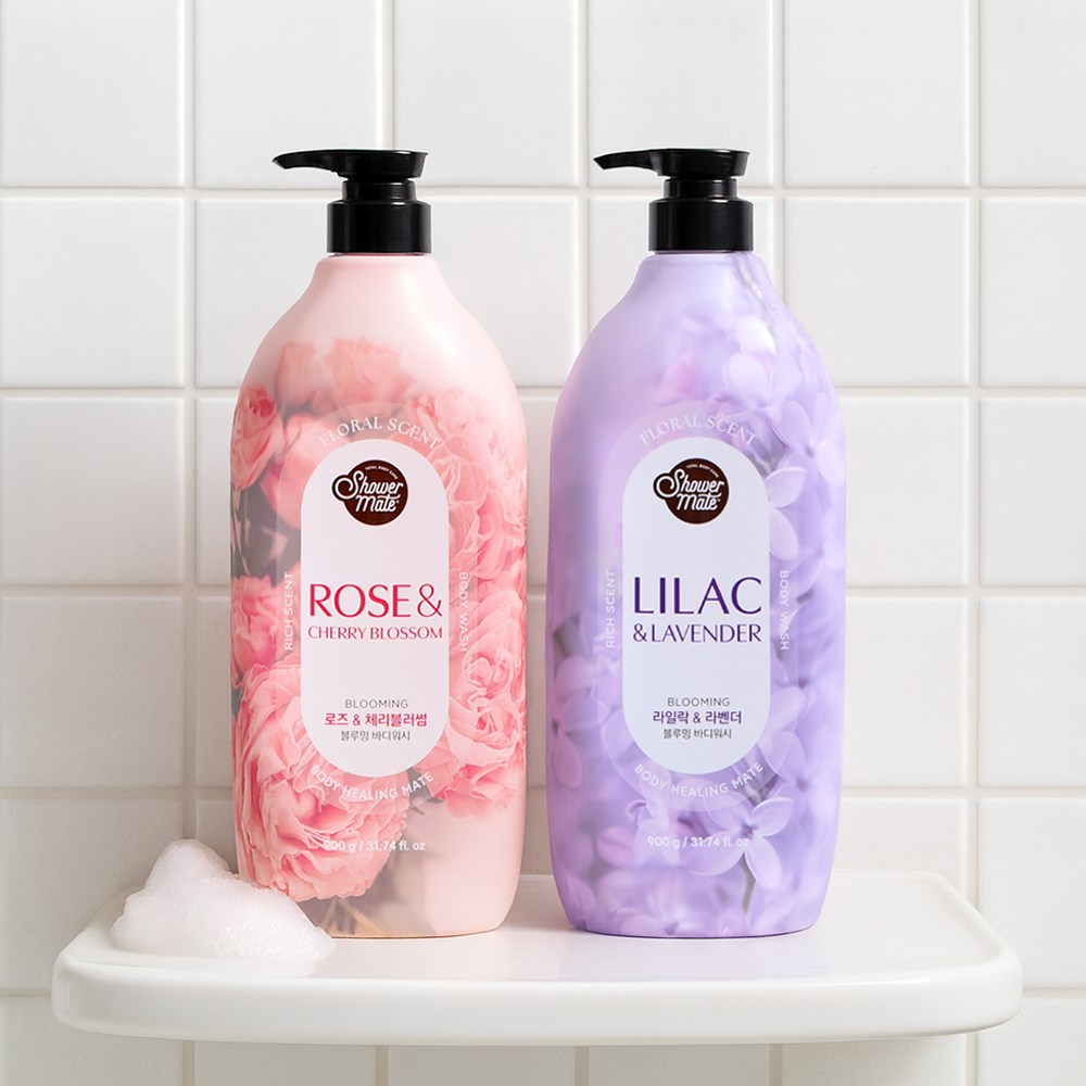 [애경] 샤워메이트 플라워 퍼퓸 바디워시 900g x 2개, 선택:핑크 900g+퍼플 900g, 900g, 2개 10,280원