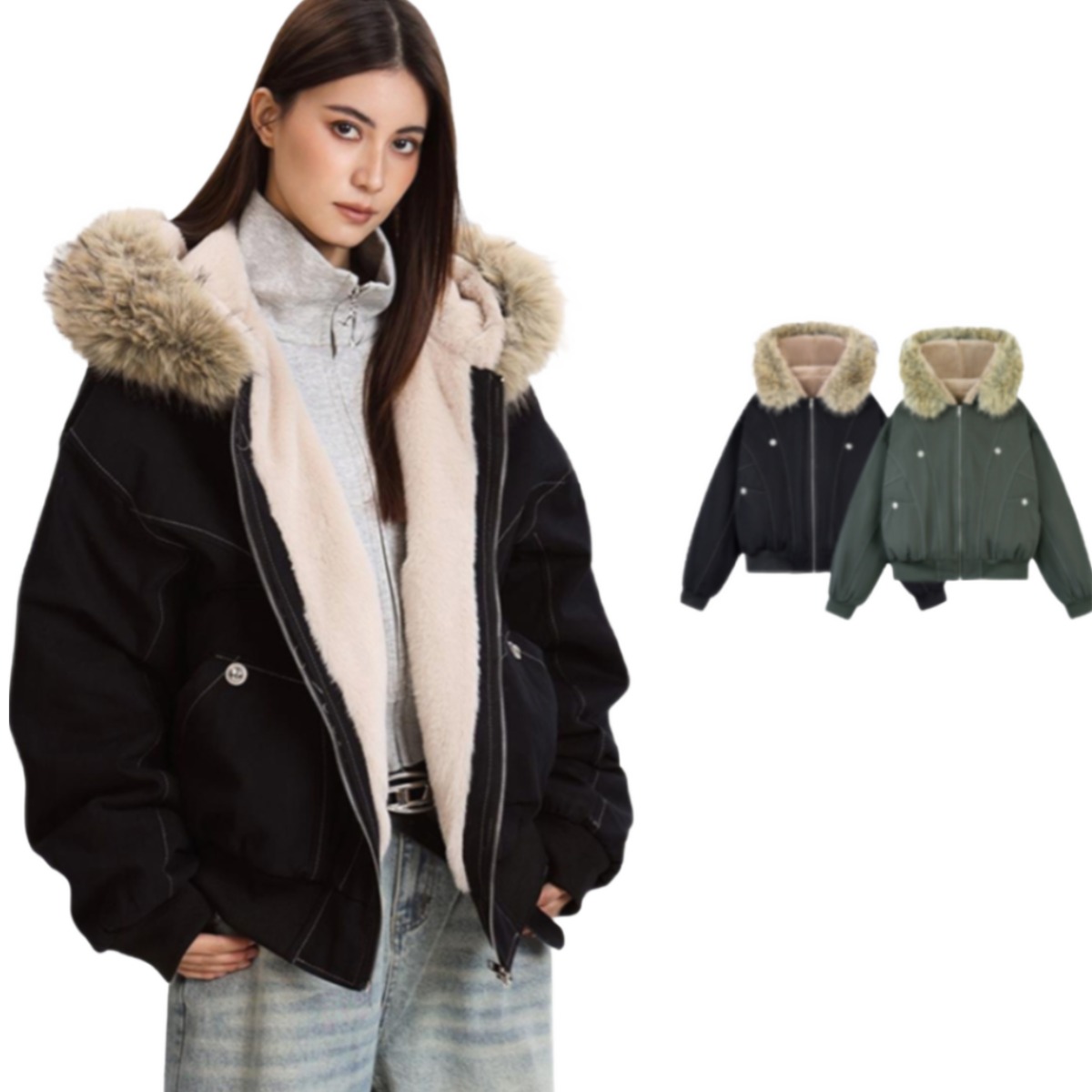 2025 가을겨울 후드 패딩 야외 패딩점퍼 남녀공용 빅사이즈  캐주얼 오버핏 지퍼 패딩 겨울 패션 방한 털 칼라 재킷 점퍼  겨울 기모 야상 아우터 빅 퍼 후드 숏 커플패딩 9,800원