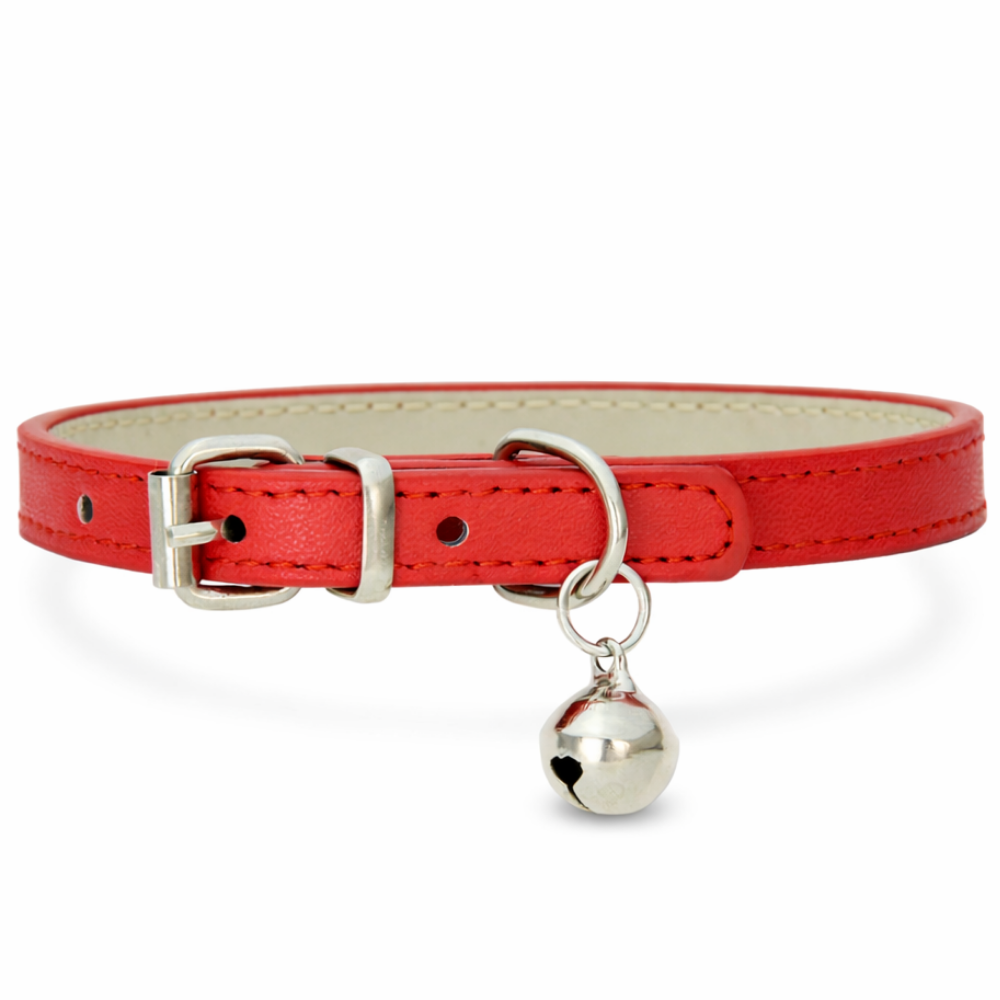 로로랜디 고급 고양이 가죽 방울 목걸이 중소형견용 럭셔리 도난 유실 분실 방지 패션 이름표 목줄 길이조절, 1개, 레드&실버 6,980원