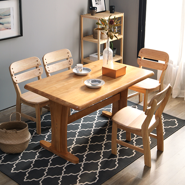 베스트리빙 오츠카 다빈치 1350 우드슬랩 고무나무 4인용 원목 식탁 테이블세트/식탁+의자4개 2colors, 내츄럴 599,000원
