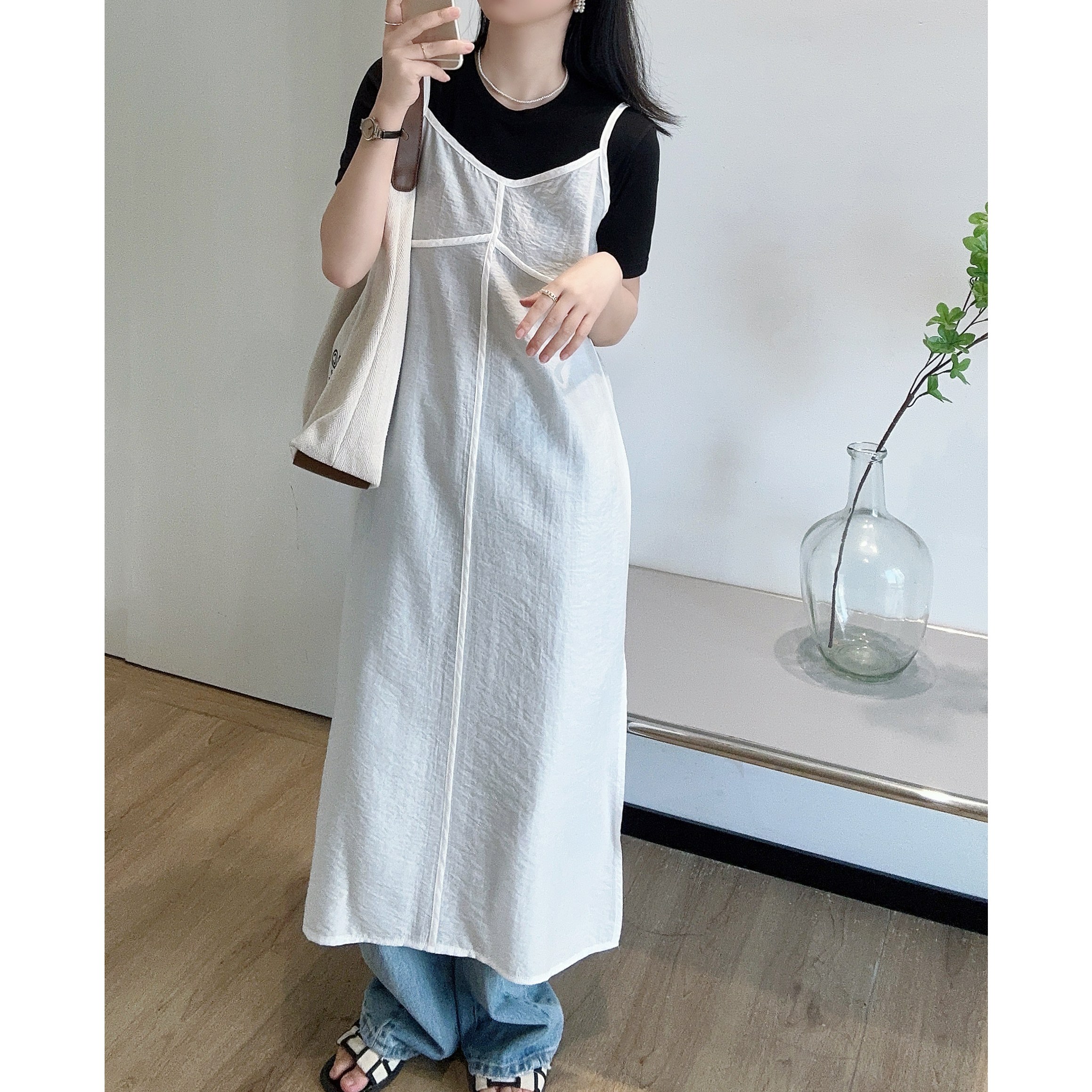 LionHu 여성 링클 레이어드 끈나시 민소매 롱 원피스 LH-2-029 19,500원