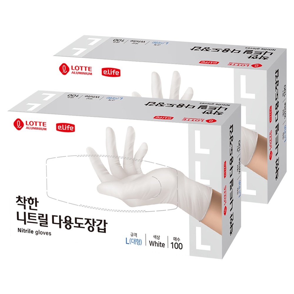 롯데이라이프 착한 니트릴 다용도 장갑 100개입, White, 대(L), 2개 12,950원