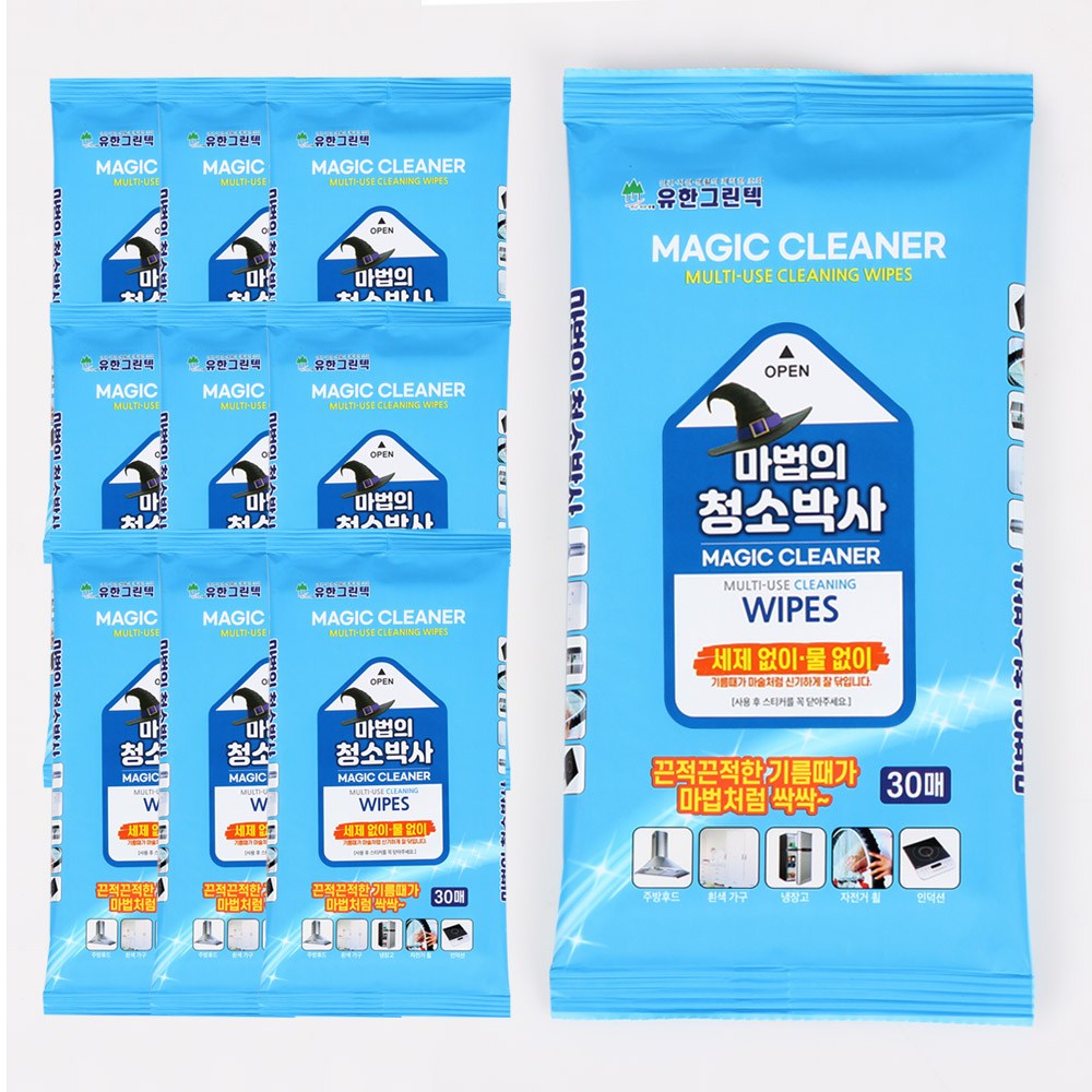 마법의 청소박사 기름때 찌든때 만능크리너 청소용 물티슈 30매, 10개 9,900원
