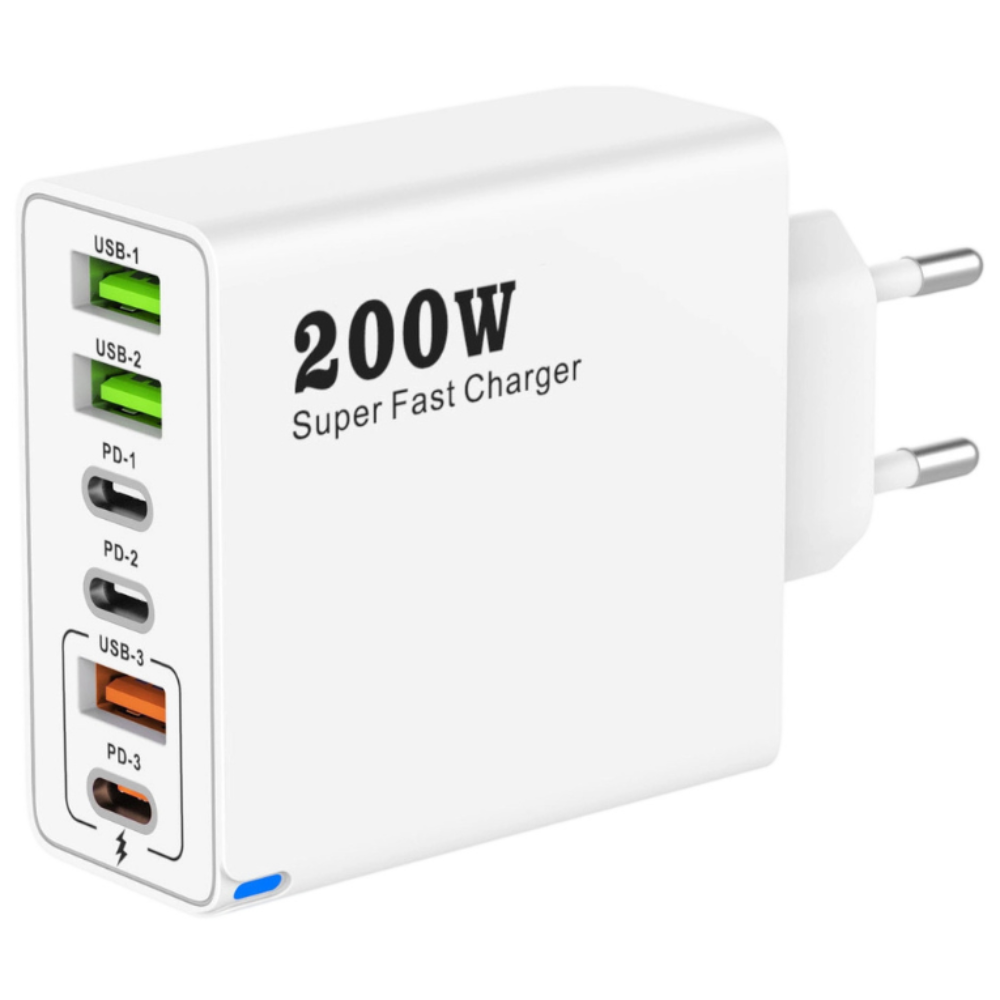 200W 접지 초고속 충전기 6포트 3USB+3PD 적용애플 아이폰 아이패드 삼성 갤럭시 픽셀 고속 전원 어댑터 14,560원