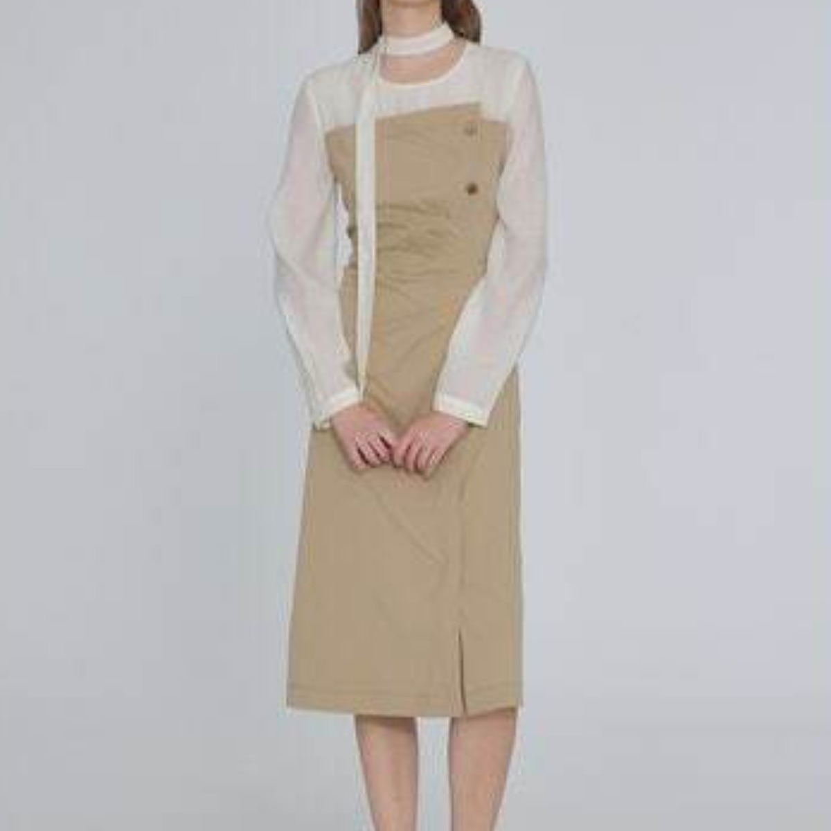 [국내백화점] 잇미샤 여성 비죠 버튼 디테일 드레이프 원피스 정장 오피스룩 300,000원