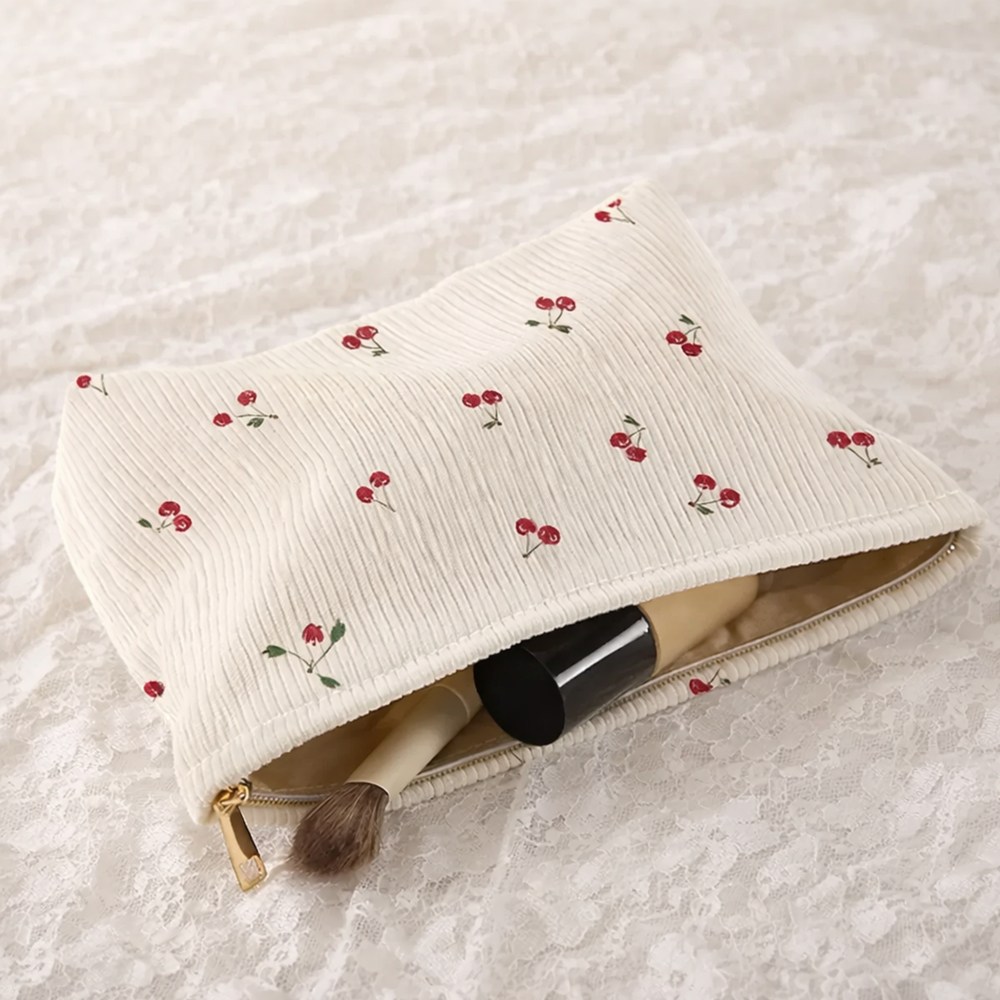 귀여운 체리 프린팅 코듀로이 파우치 여행용 화장품 수납 9,900원