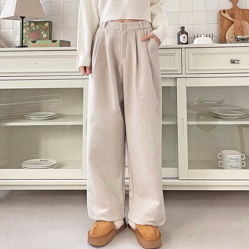 잘빠진 여성용 레브 투핀턱 모직 와이드 롱 팬츠 23,500원