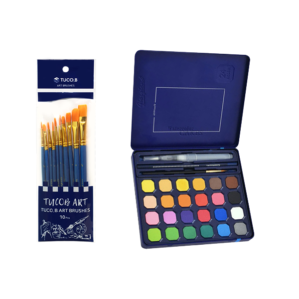 동아피엠에스 투코비 아트 브러쉬 10종 + 조르조네 고체 수채화 물감 틴케이스 세트 19,320원