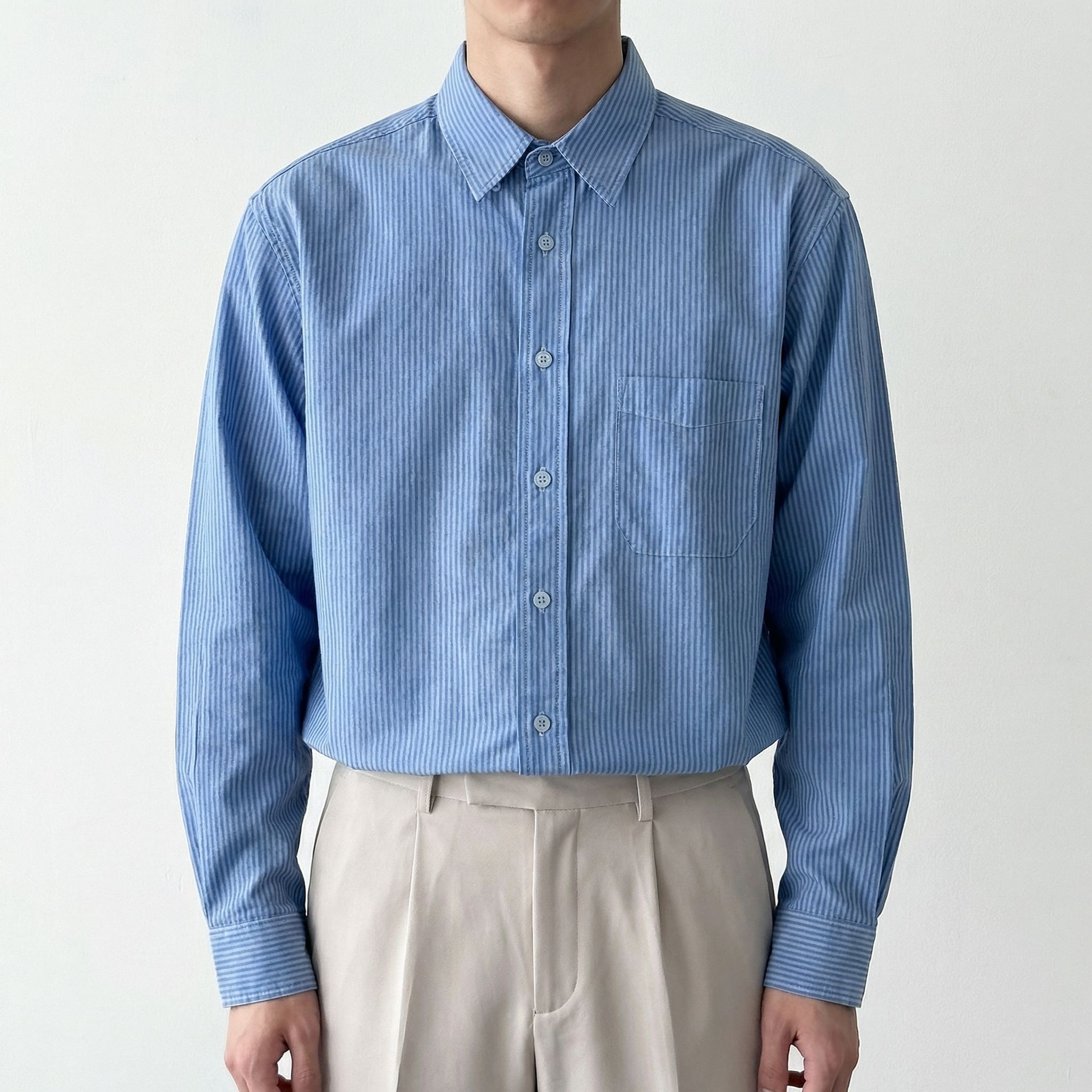 남자 피그먼트 스트라이프셔츠 빈티지워싱 옥스포드셔츠 18,600원