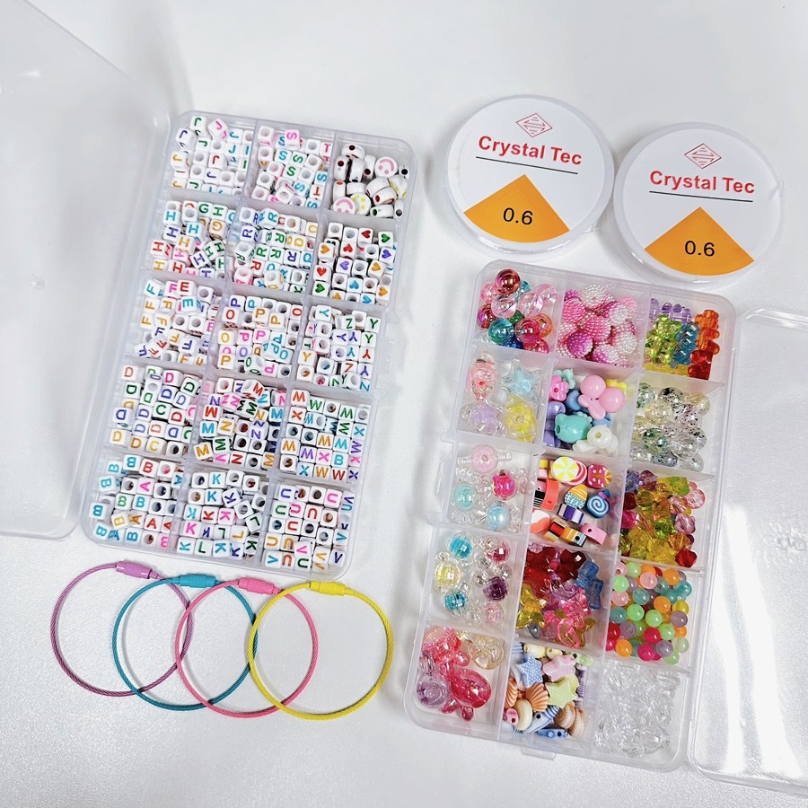 호호홈 대용량알파벳+컬러비즈셋트 15칸*2개+와이어키링 팔찌 키링 핸드폰줄 만들기 비즈 공예, 컬러알파벳15칸+반짝바다15칸+와이어키링4종, 1개 28,690원