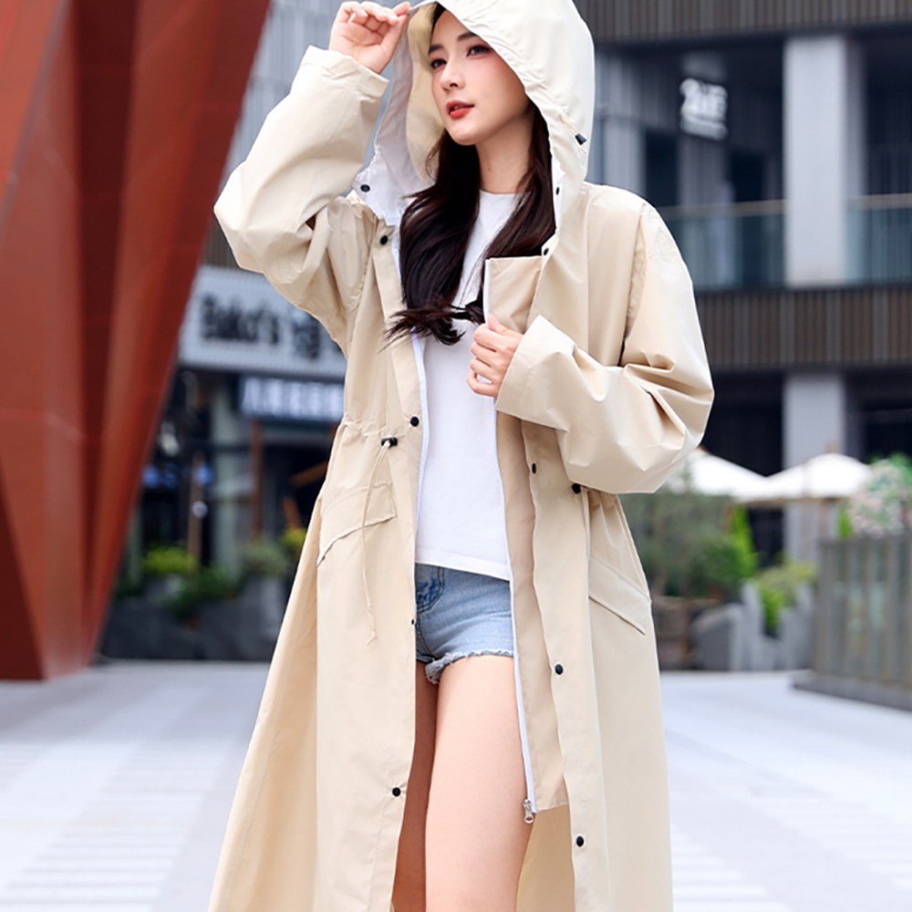 아이레노 자켓형 레이코트 우의 남녀공용 캠핑 등산용 외출용 허리스트링 방수, 1개, 베이지 38,220원