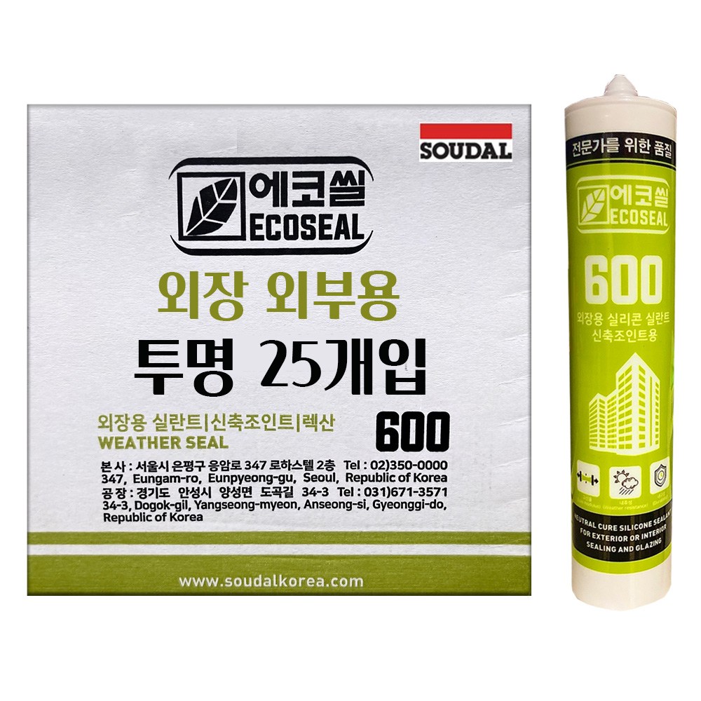 [유니스몰/공식 대리점] 수달 에코씰 렉산 외장용 실리콘 외부 방수용 고탄성 실란트 25개입 1BOX, 25개, 현재가 68,950원