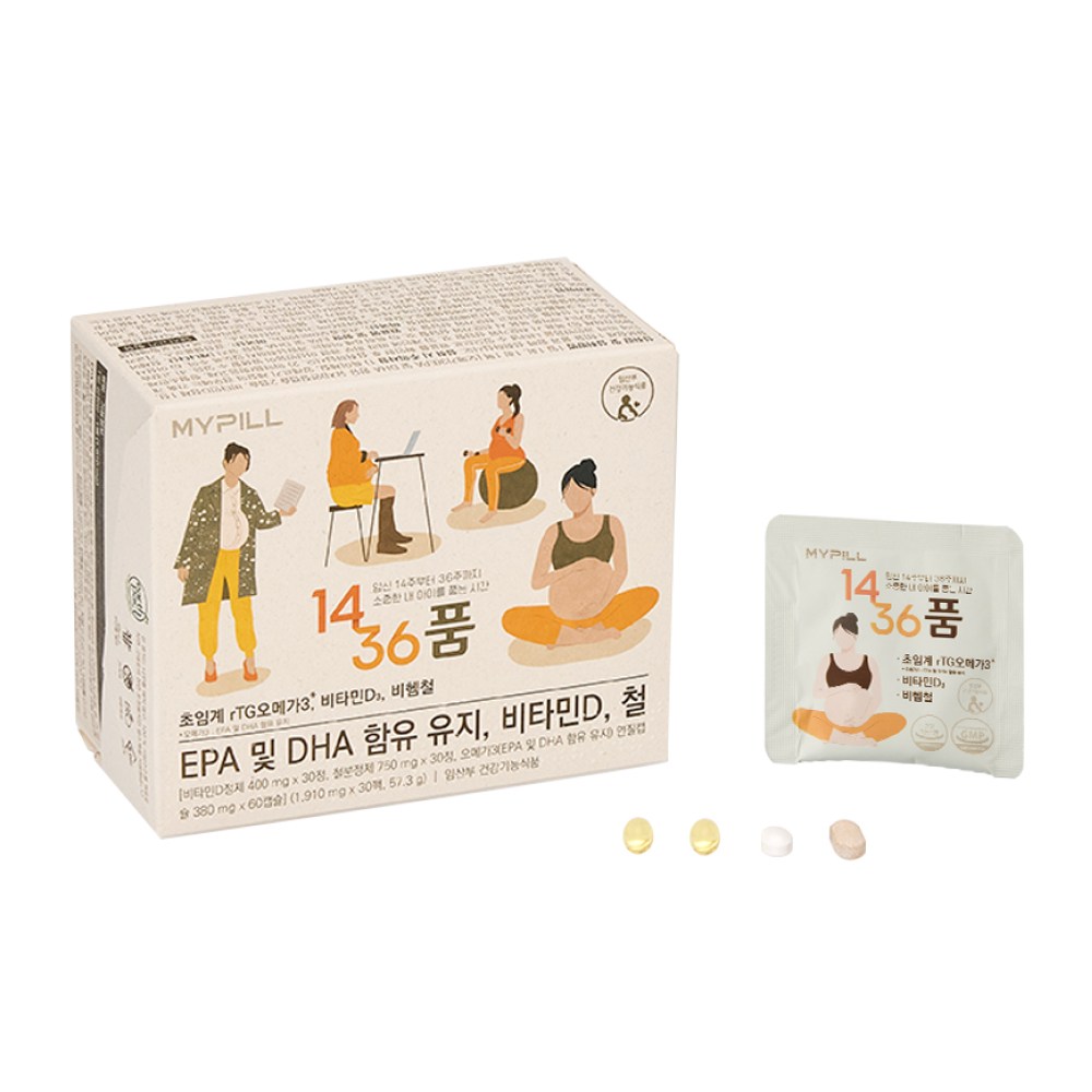 마이필 1436품 임신 중기 임산부 영양제 오메가3 비타민D 철분 올인원 멀티팩 영양제, 1박스, 30회분 59,000원
