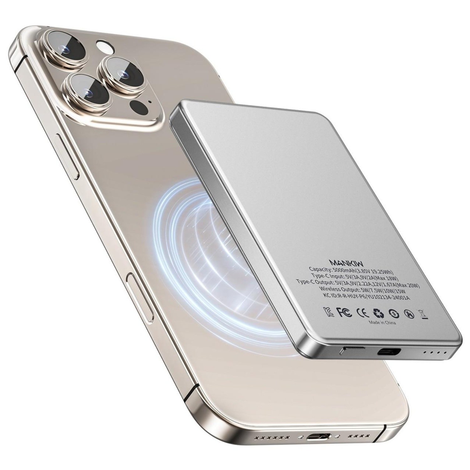 Mankiw맨큐 초슬림 미니 맥세이프 보조배터리 휴대용 고속 유선 무선충전, 실버 39,800원