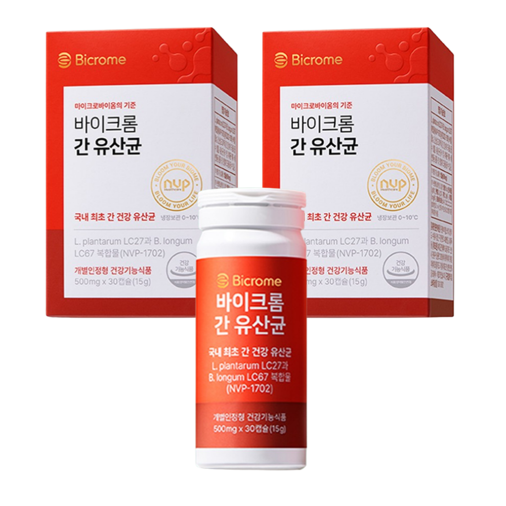 바이크롬 간 유산균 간과 장 듀얼 케어 개별인정원료 5중 기능성 알콜성 간손상 간 피로, 1개, 60회분 165,000원