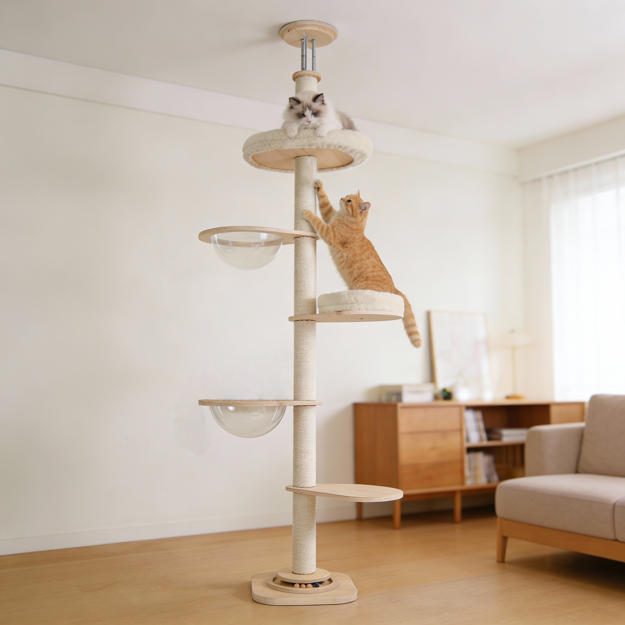 MILA&LOUIS 대형 원목 냥이 놀이터 고양이 집사 장난감 캣폴 다기능 고양이 캣타워 클라이밍 놀이터 (우주 매트+깃털장난감 증정), TTX-02, 1개 90,100원