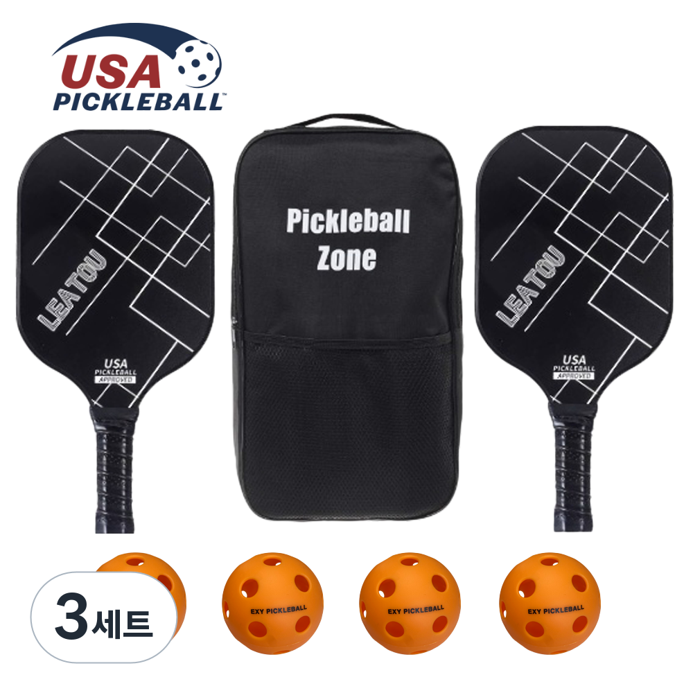 피클볼 USAPA공인 프리미엄 패들 라켓 공 가방 세트, 블랙, 3세트 99,000원