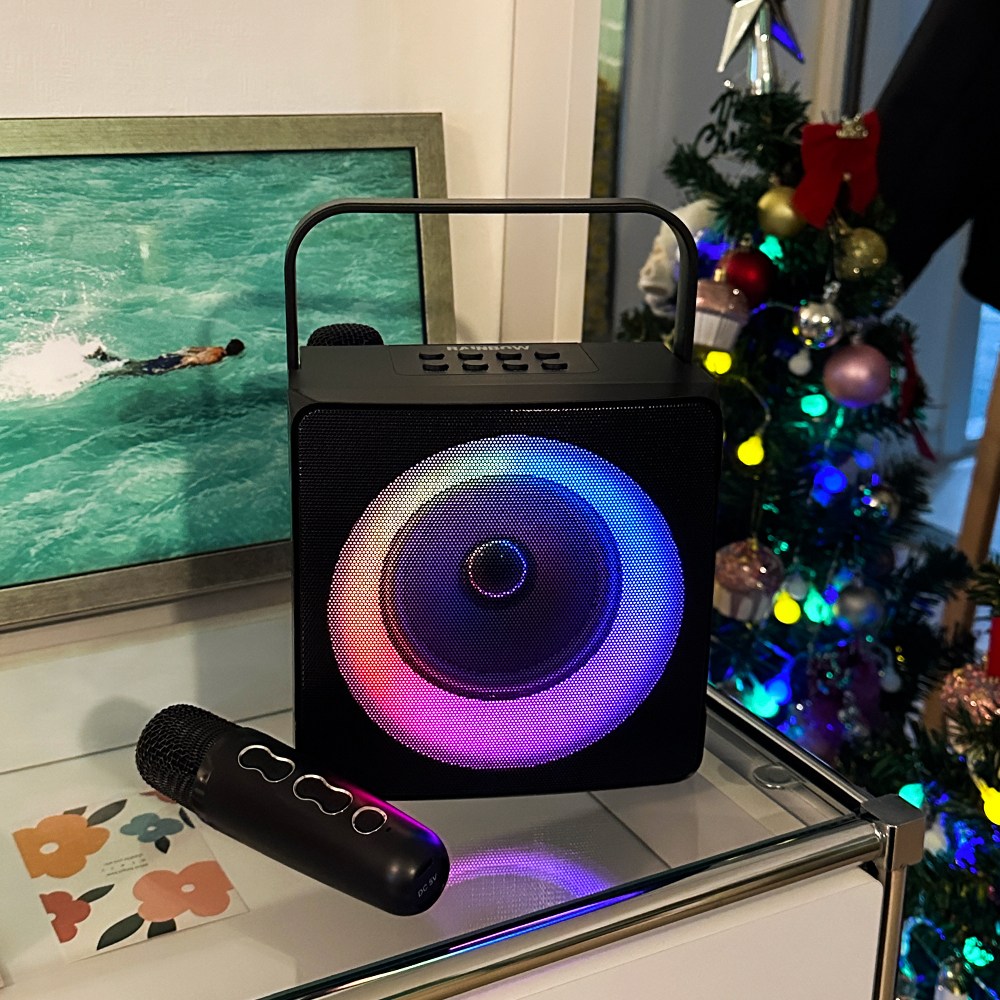 [고성능] 가정용 노래방 레인보우 LED 블루투스 스피커 듀얼 마이크 노래방 기계 세트 Rainbow + LED미러볼 69,000원