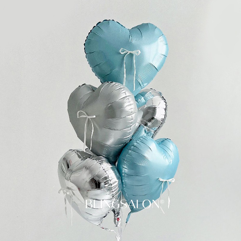 블링살롱 리본 포인트 하트 알루미늄 스탠드 풍선세트 6P 생일파티 프로포즈 셀프촬영, 블루+실버, 현재가 10,900원