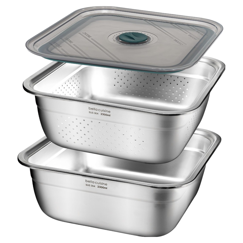 벨라쿠진 무연마제 스텐 304 사각 뚜껑 믹싱볼 채반 2종 세트 2.3L 25,900원