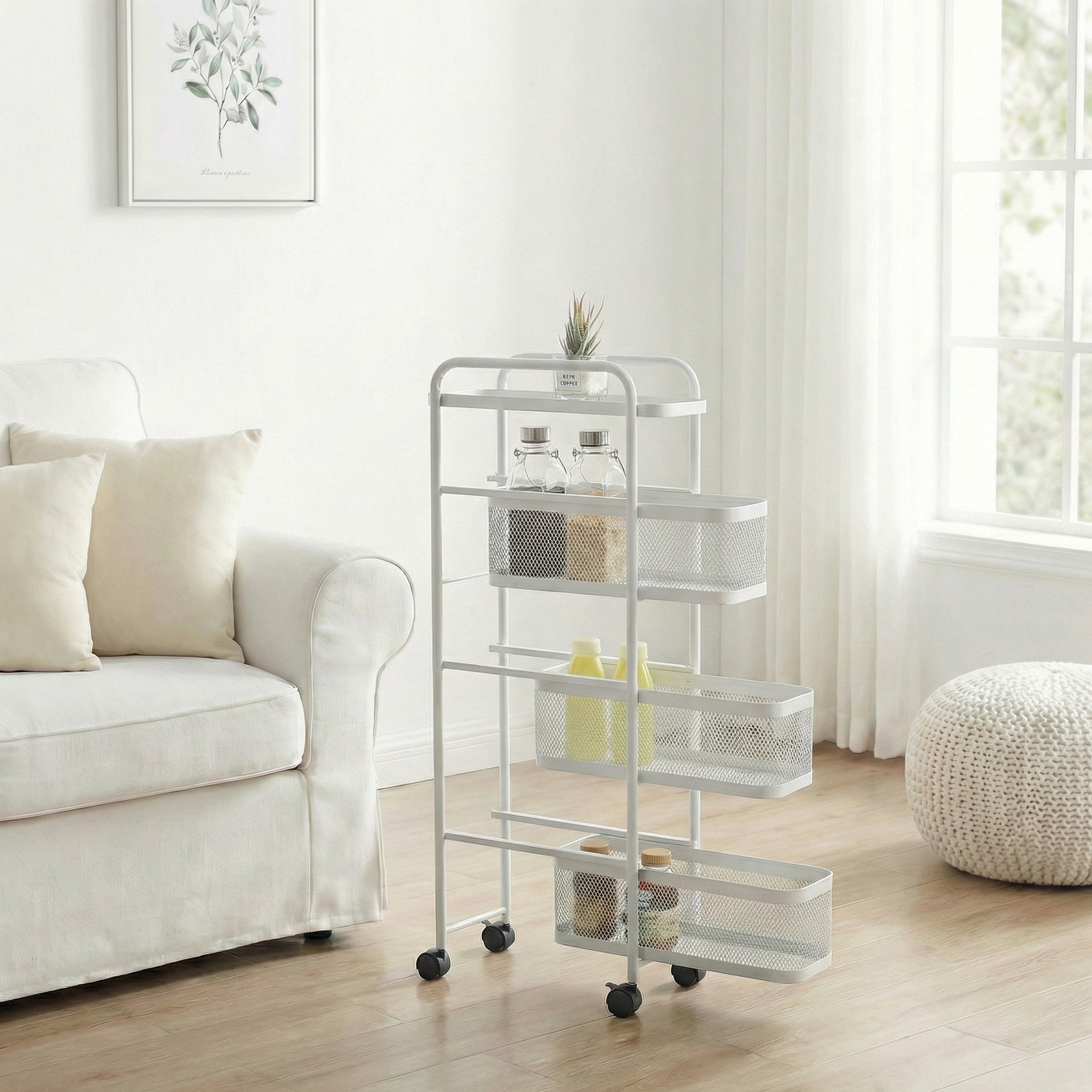 리빙코아 이동식 철제 틈새 슬라이드 트롤리 수납 선반 다용도, 화이트, 3단 46,900원