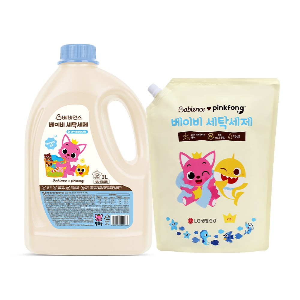 베비언스 핑크퐁 베이비 세탁세제 본품 3L 1개+리필 2.2L 1개 18,200원
