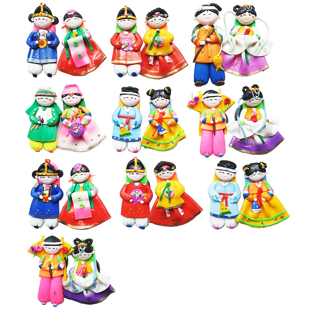 한국전통인형 칼라믹스 커플냉장고자석(10쌍), 외국인선물, 외국인기념품, 핸드메이드 수공예품, 민예품, 홈스테이선물, Korean traditional souvenirs, 칼라믹스커플냉장고자석(10쌍) 22,400원