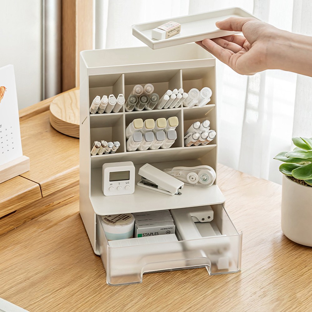 NIVORY 서랍 연필꽂이 데스크오거나이저 6칸 수납 보관함 스탠드필통 15,000원