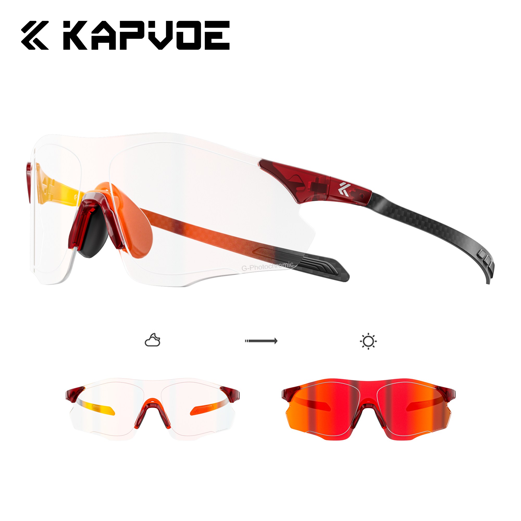 KAPVOE 카프보에 러닝 고글 스포츠 선글라스 자전거 UV차단 변색 K454-MPH, 1개, 레드+레드 100,900원